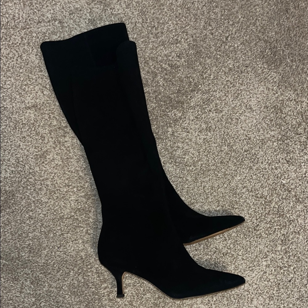 Ann Taylor Black suede Heeled Boots with Sleek Design